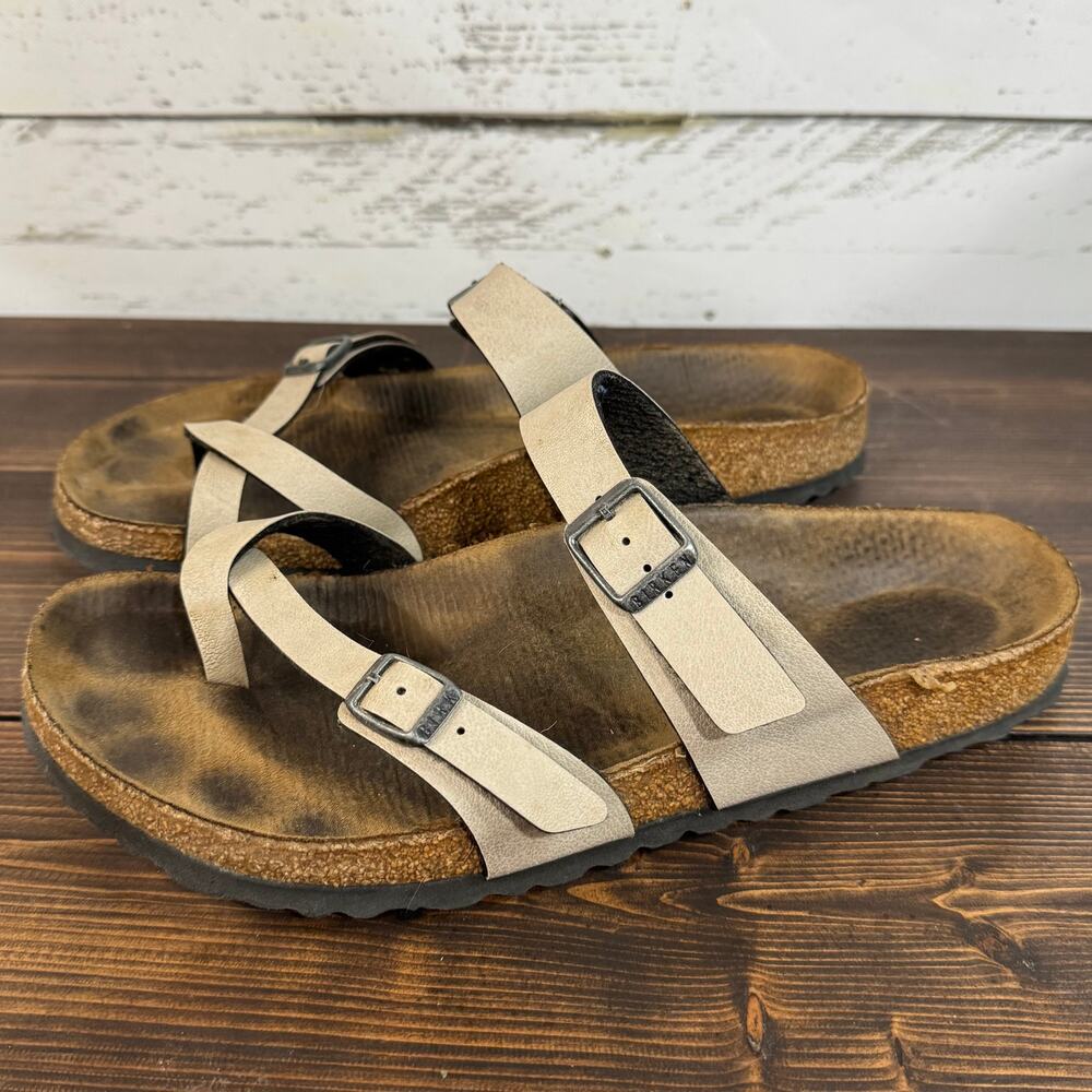 Birkenstock Mayari Sandals beige leather size 41 EUC - Picture 2 of 5